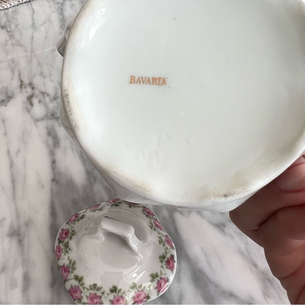 Vintage Sugar Bowl with Pink Rose Garland - Picture 3 of 6